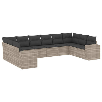 Set Divano Giardino 10 pz con Cuscini Grigio Chiaro Polyrattan - homemem39