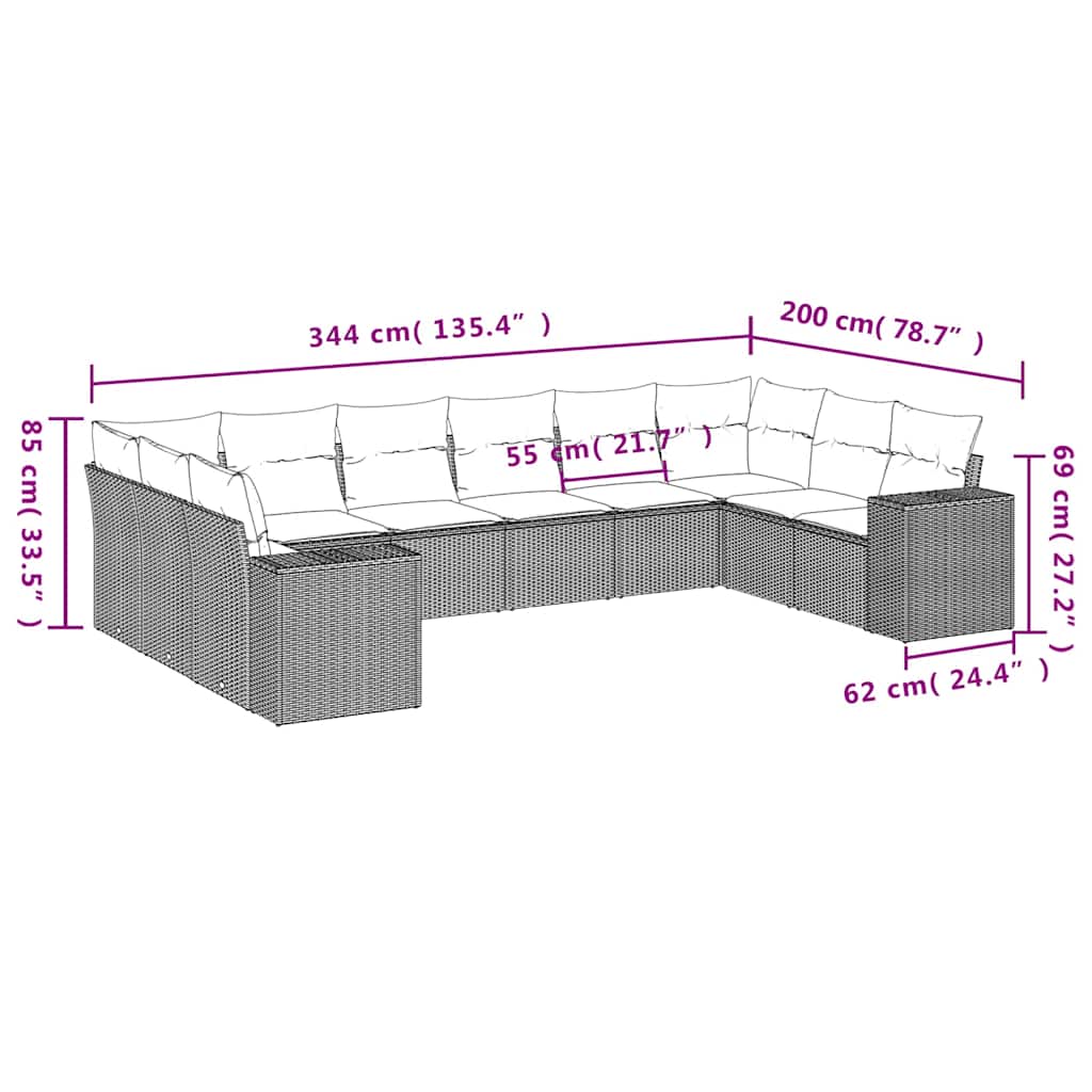 Set Divano Giardino 10 pz con Cuscini Grigio Chiaro Polyrattan - homemem39