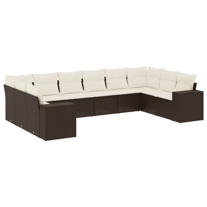 Set Divani da Giardino 10pz con Cuscini in Polyrattan Marrone - homemem39