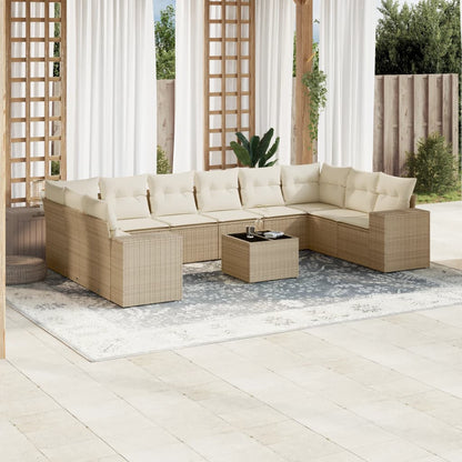 Set Divani da Giardino 11 pz con Cuscini Beige in Polyrattan - homemem39