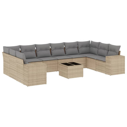 Set Divani da Giardino 11 pz con Cuscini Beige in Polyrattan - homemem39