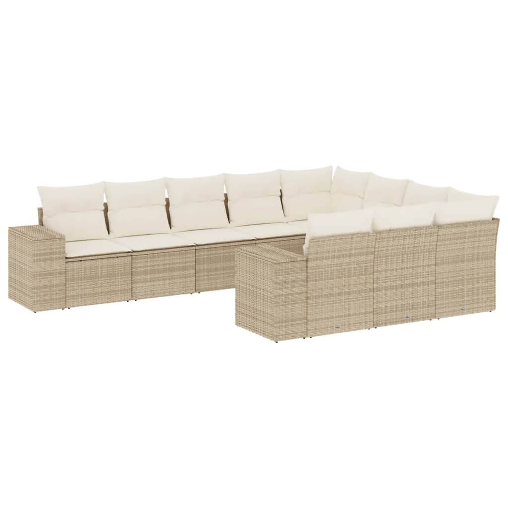 Set Divano da Giardino 10 pz con Cuscini Beige in Polyrattan - homemem39