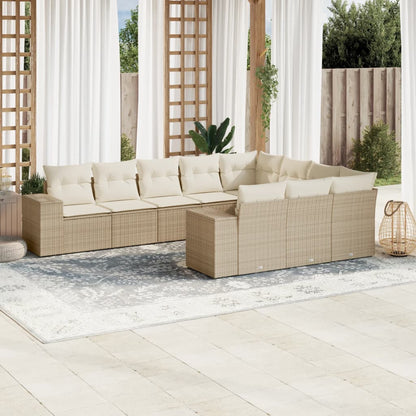 Set Divano da Giardino 10 pz con Cuscini Beige in Polyrattan - homemem39
