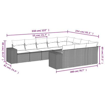 Set Divano da Giardino 10 pz con Cuscini Grigio in Polyrattan | homemem39