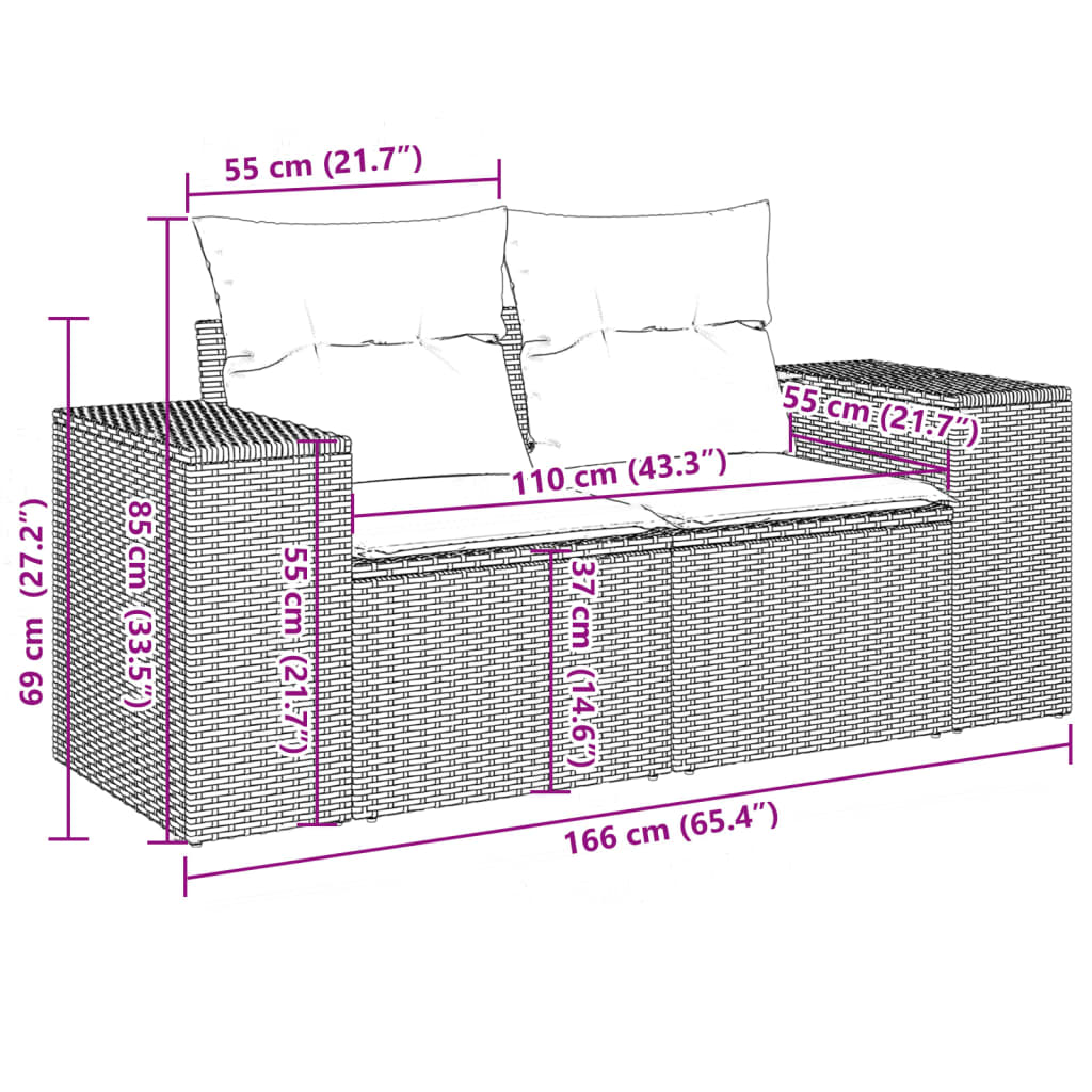 Set Divano da Giardino 10 pz con Cuscini Grigio in Polyrattan | homemem39
