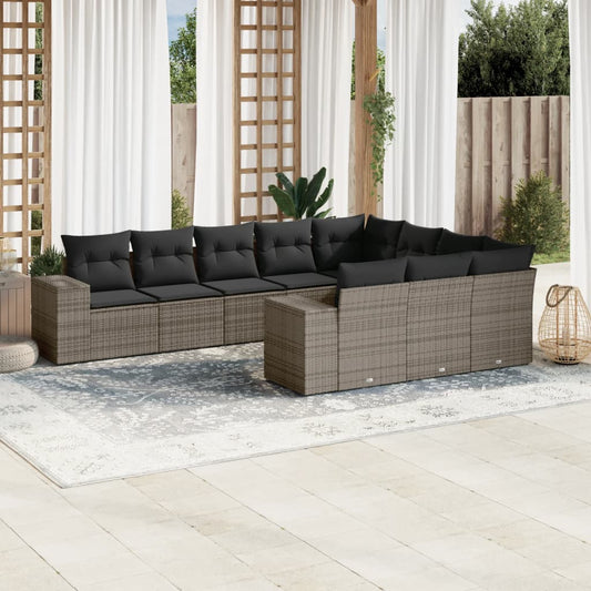 Set Divano da Giardino 10 pz con Cuscini Grigio in Polyrattan - homemem39