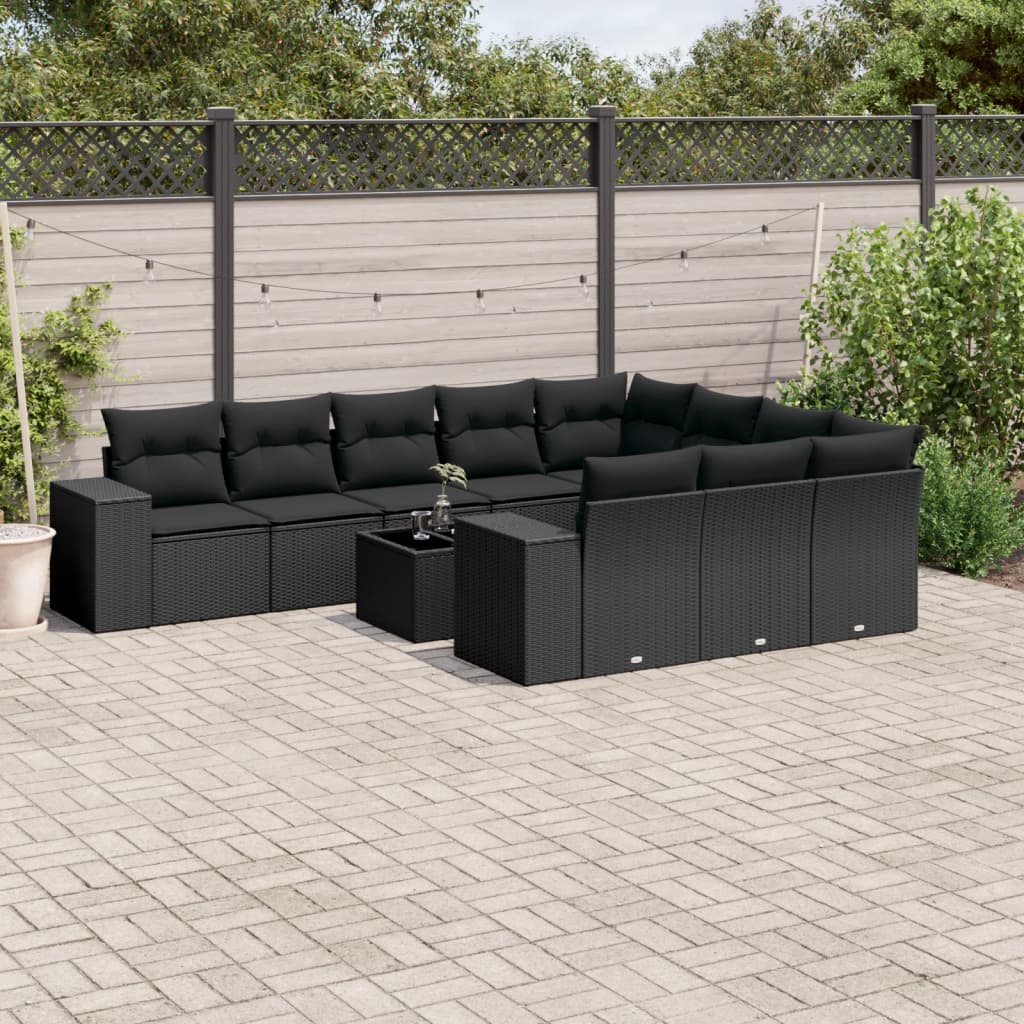 Set Divani da Giardino 11 pz con Cuscini in Polyrattan Nero - homemem39