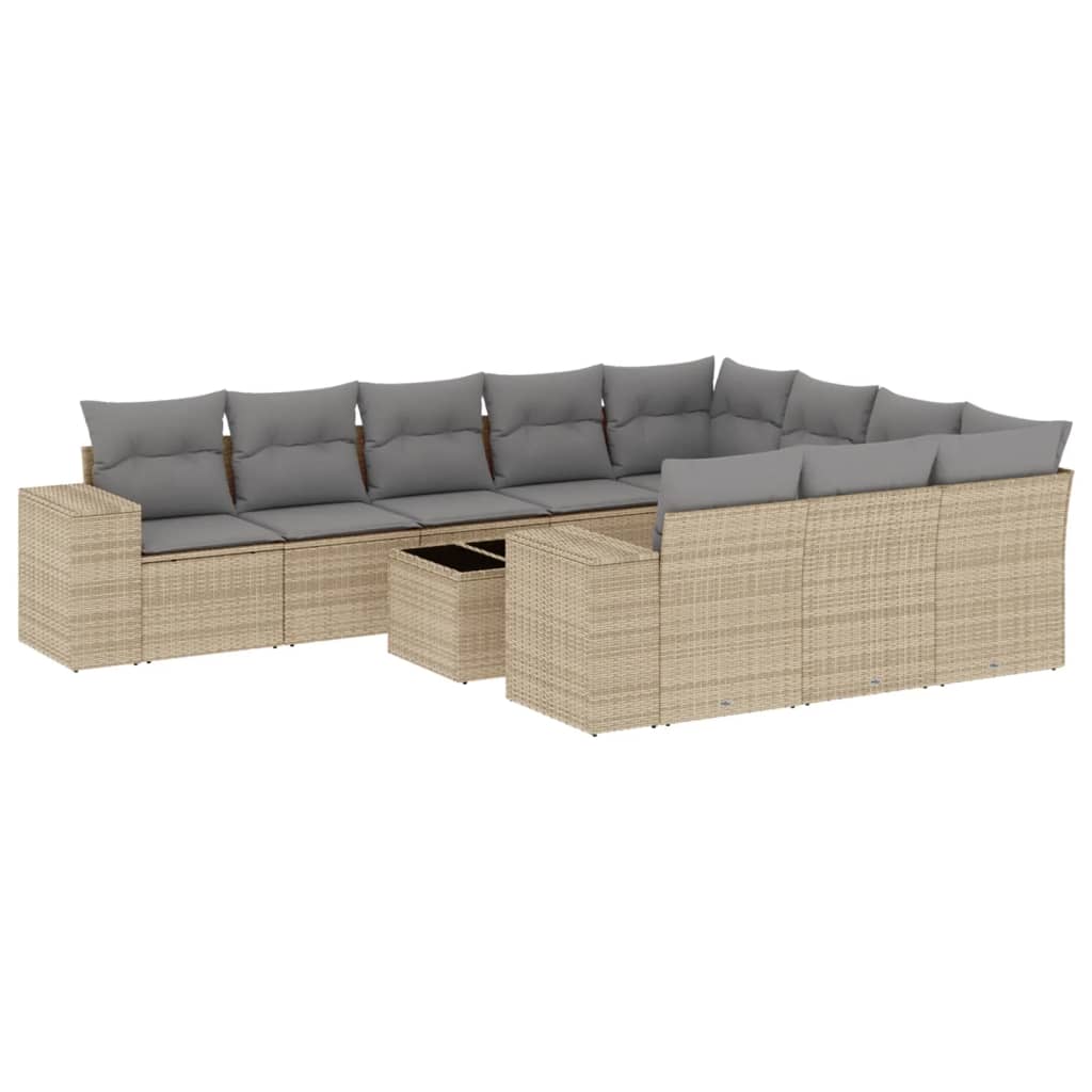 Set Divani da Giardino 11 pz con Cuscini Beige in Polyrattan - homemem39