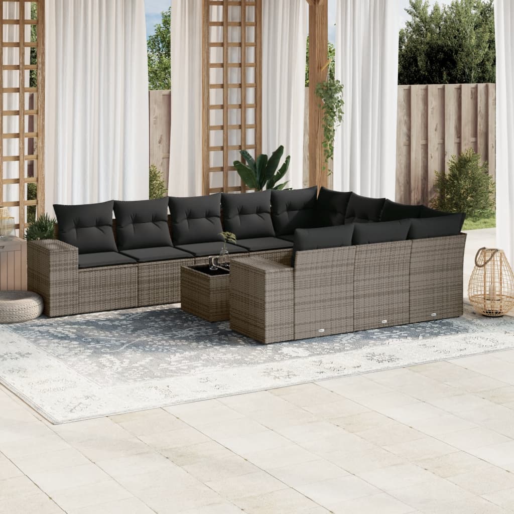 Set Divani da Giardino 11 pz con Cuscini in Polyrattan Grigio - homemem39