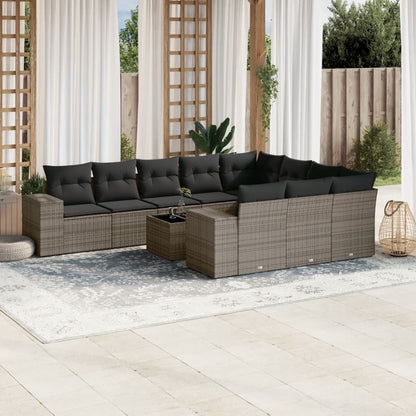 Set Divani da Giardino 11 pz con Cuscini in Polyrattan Grigio - homemem39