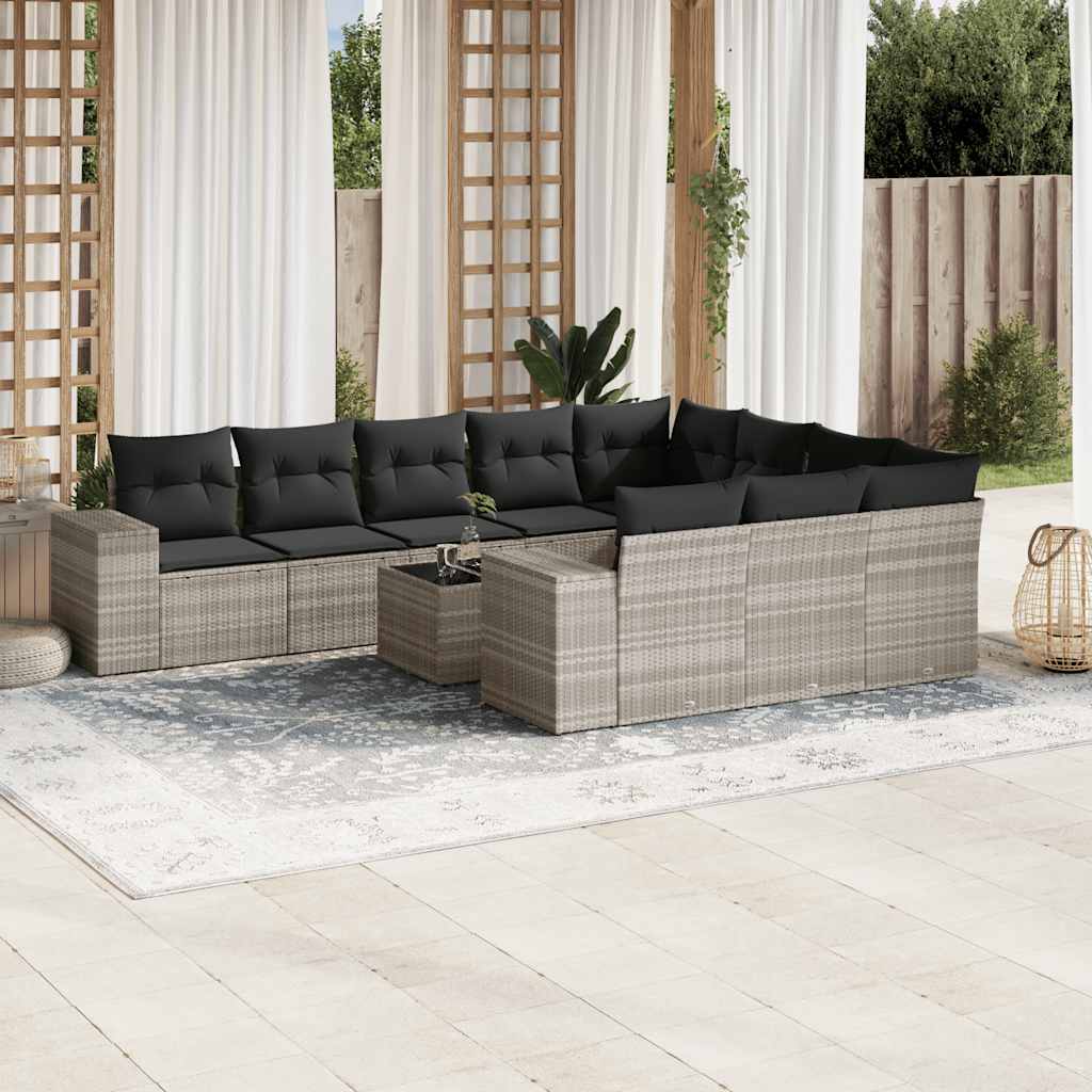 Set Divani da Giardino 11 pz con Cuscini in Polyrattan Grigio - homemem39