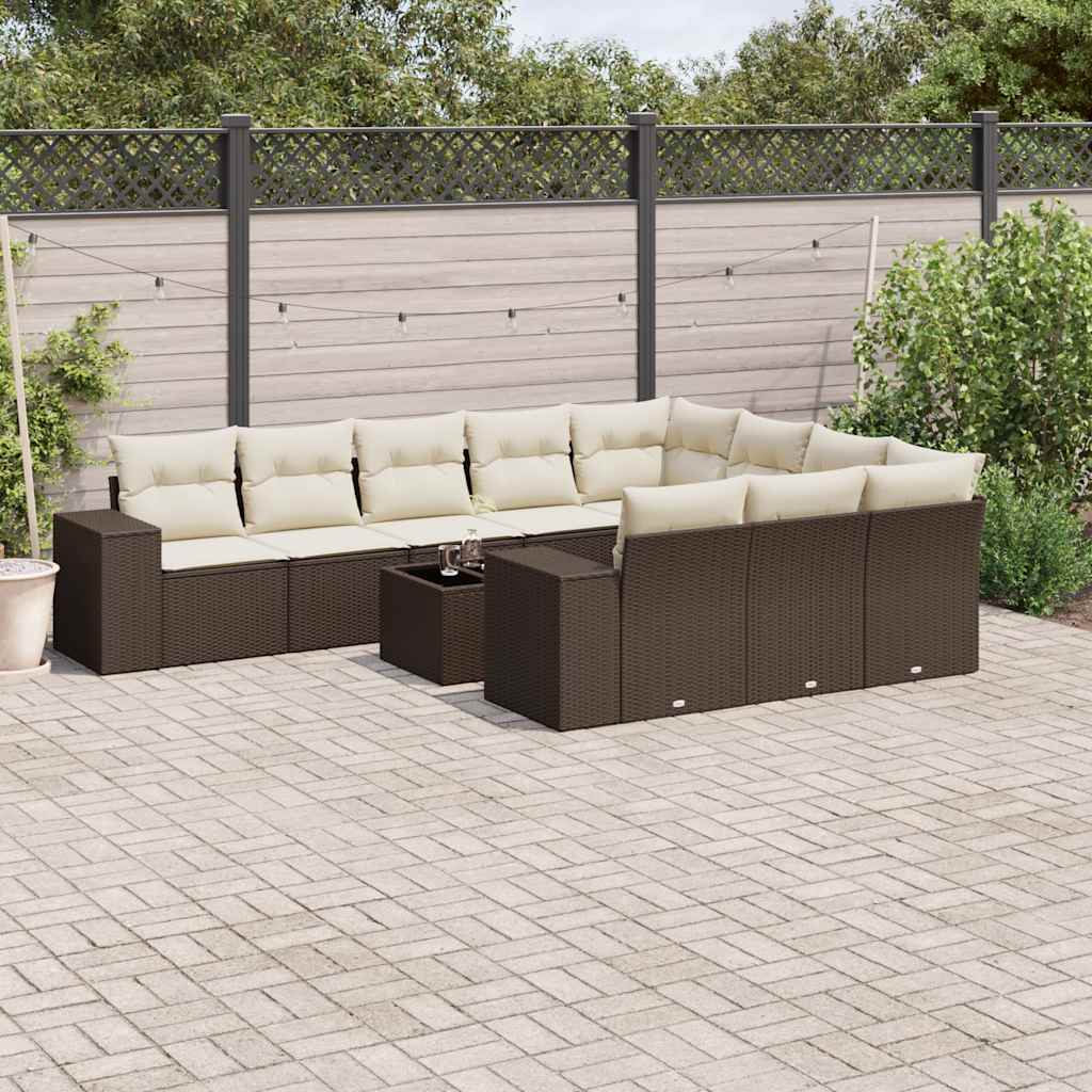 Set Divani da Giardino 11 pz con Cuscini Polyrattan Marrone - homemem39