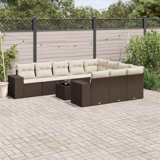 Set Divani da Giardino 11 pz con Cuscini Polyrattan Marrone - homemem39