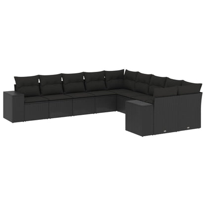 Set Divani da Giardino 10pz con Cuscini in Polyrattan Nero - homemem39