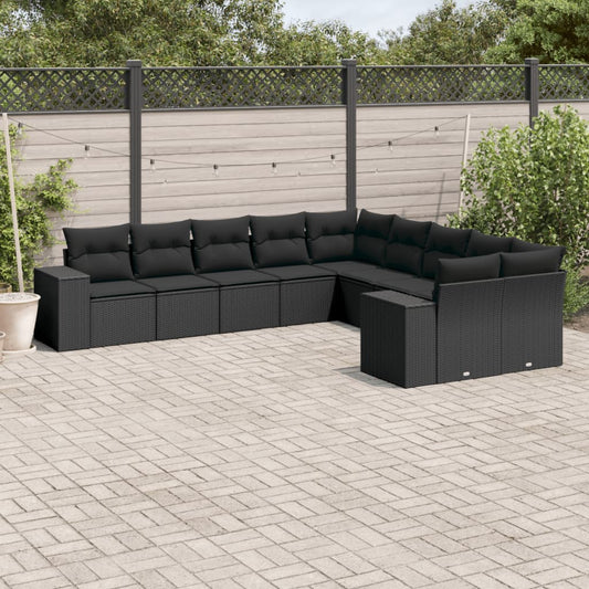 Set Divani da Giardino 10pz con Cuscini in Polyrattan Nero - homemem39
