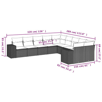 Set Divani da Giardino 10pz con Cuscini in Polyrattan Nero | homemem39