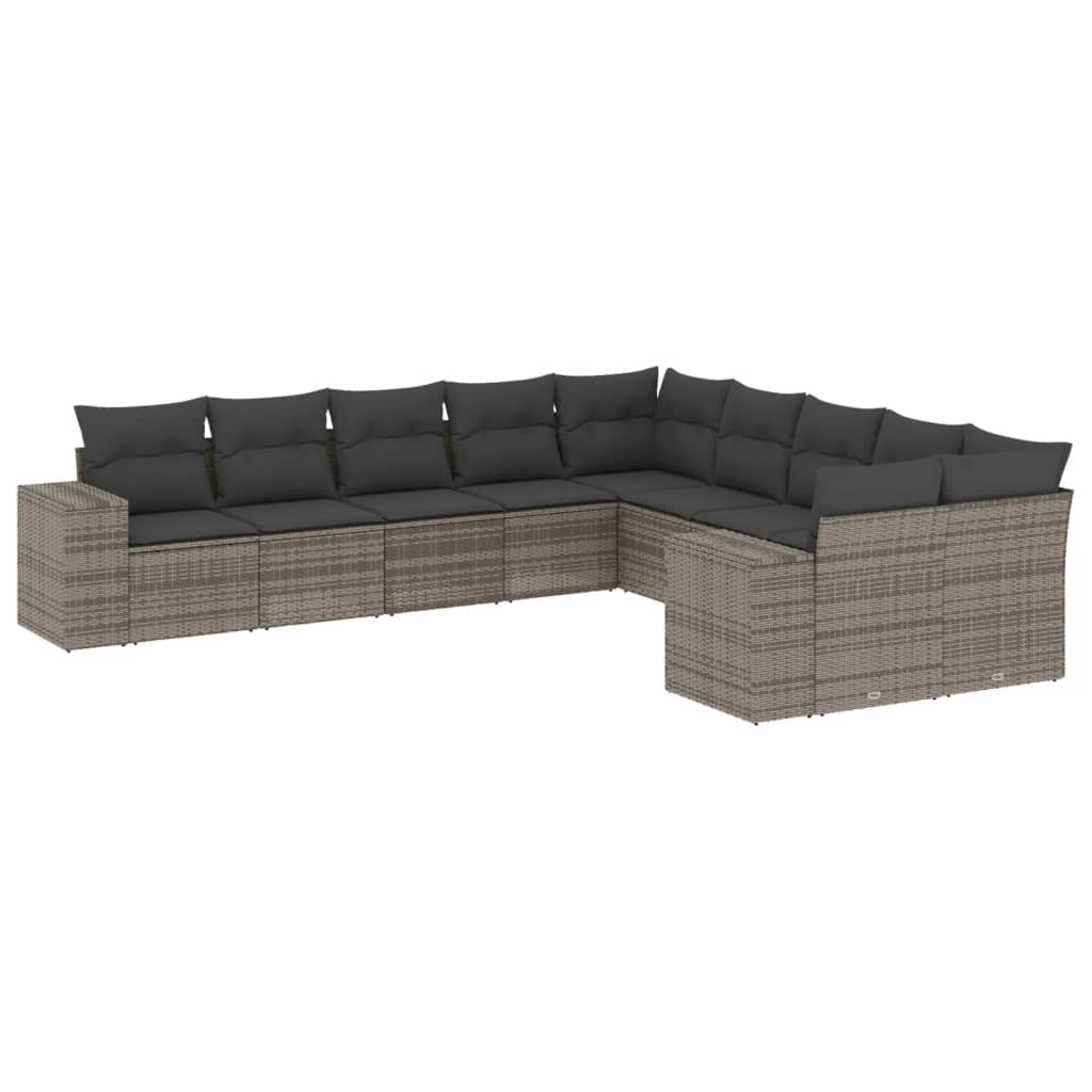 Set Divano da Giardino 10 pz con Cuscini Grigio in Polyrattan | homemem39