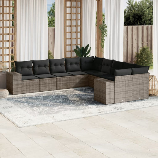 Set Divano da Giardino 10 pz con Cuscini Grigio in Polyrattan - homemem39