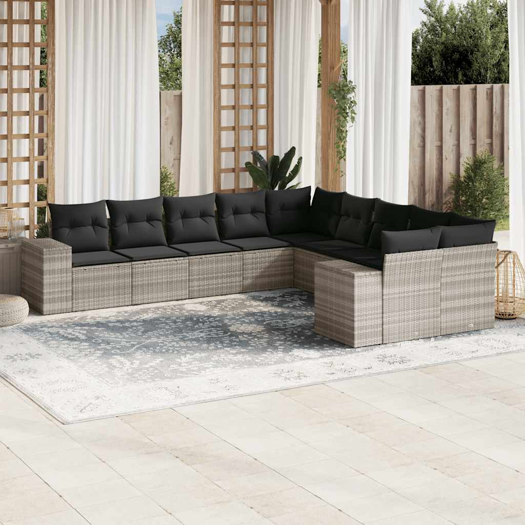 Set Divano Giardino 10 pz con Cuscini Grigio Chiaro Polyrattan - homemem39