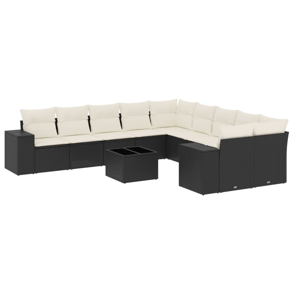 Set Divani da Giardino 11 pz con Cuscini in Polyrattan Nero - homemem39