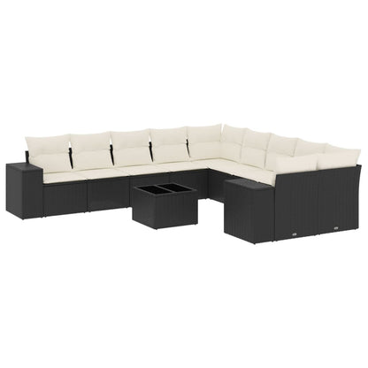 Set Divani da Giardino 11 pz con Cuscini in Polyrattan Nero - homemem39