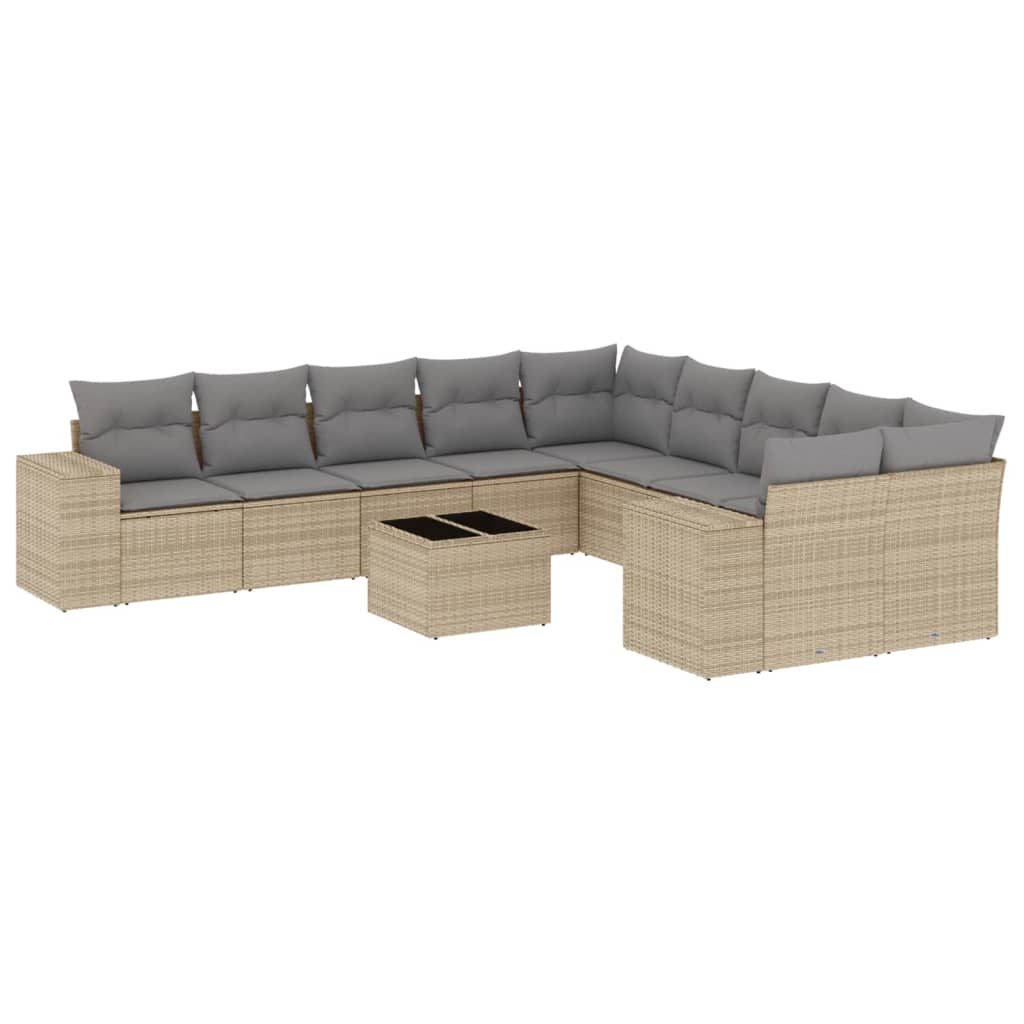 Set Divani da Giardino 11 pz con Cuscini Beige in Polyrattan - homemem39