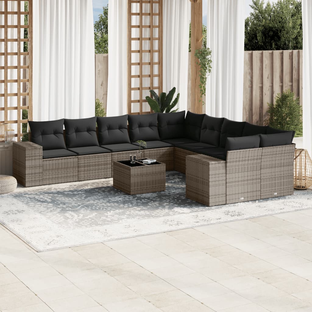 Set Divani da Giardino 11 pz con Cuscini in Polyrattan Grigio - homemem39