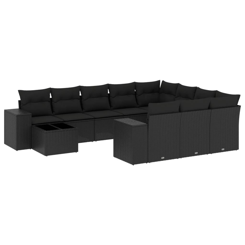 Set Divani da Giardino 11 pz con Cuscini in Polyrattan Nero - homemem39