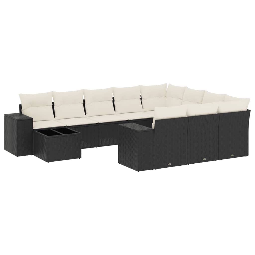 Set Divani da Giardino 11 pz con Cuscini in Polyrattan Nero - homemem39