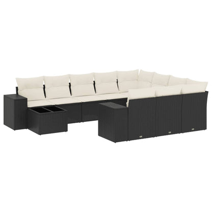 Set Divani da Giardino 11 pz con Cuscini in Polyrattan Nero - homemem39