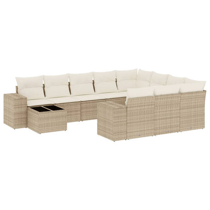 Set Divani da Giardino 11 pz con Cuscini Beige in Polyrattan - homemem39