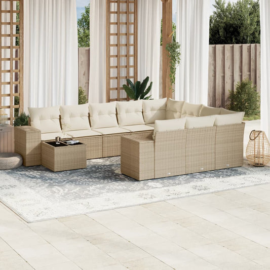 Set Divani da Giardino 11 pz con Cuscini Beige in Polyrattan - homemem39