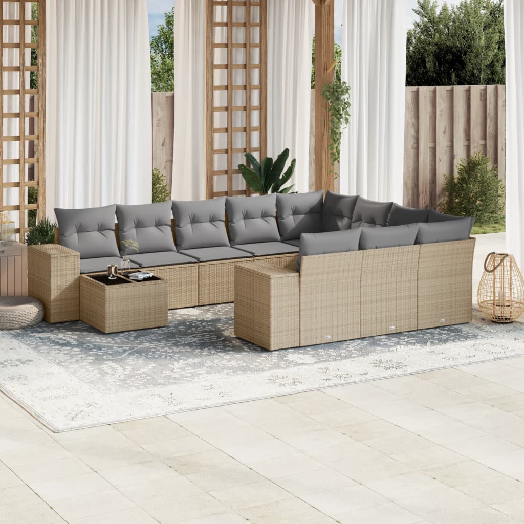 Set Divani da Giardino 11 pz con Cuscini Beige in Polyrattan - homemem39