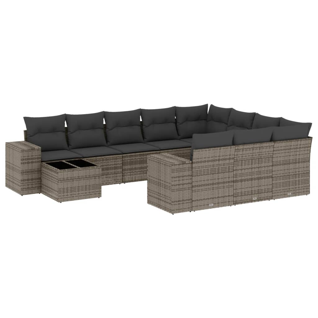 Set Divani da Giardino 11 pz con Cuscini in Polyrattan Grigio - homemem39