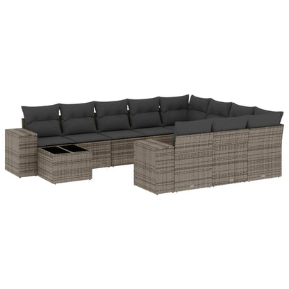 Set Divani da Giardino 11 pz con Cuscini in Polyrattan Grigio - homemem39