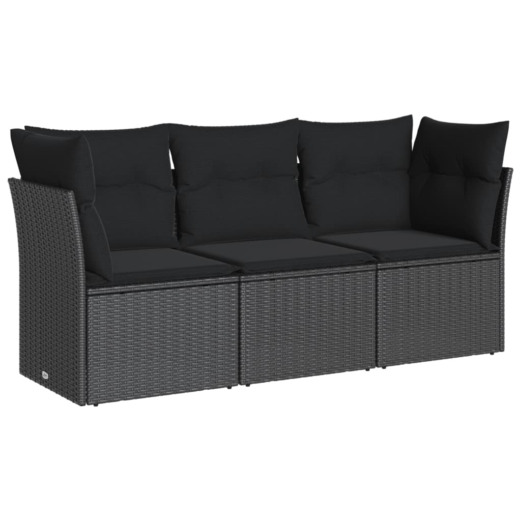 Set Divani da Giardino 3 pz con Cuscini in Polyrattan Nero | homemem39