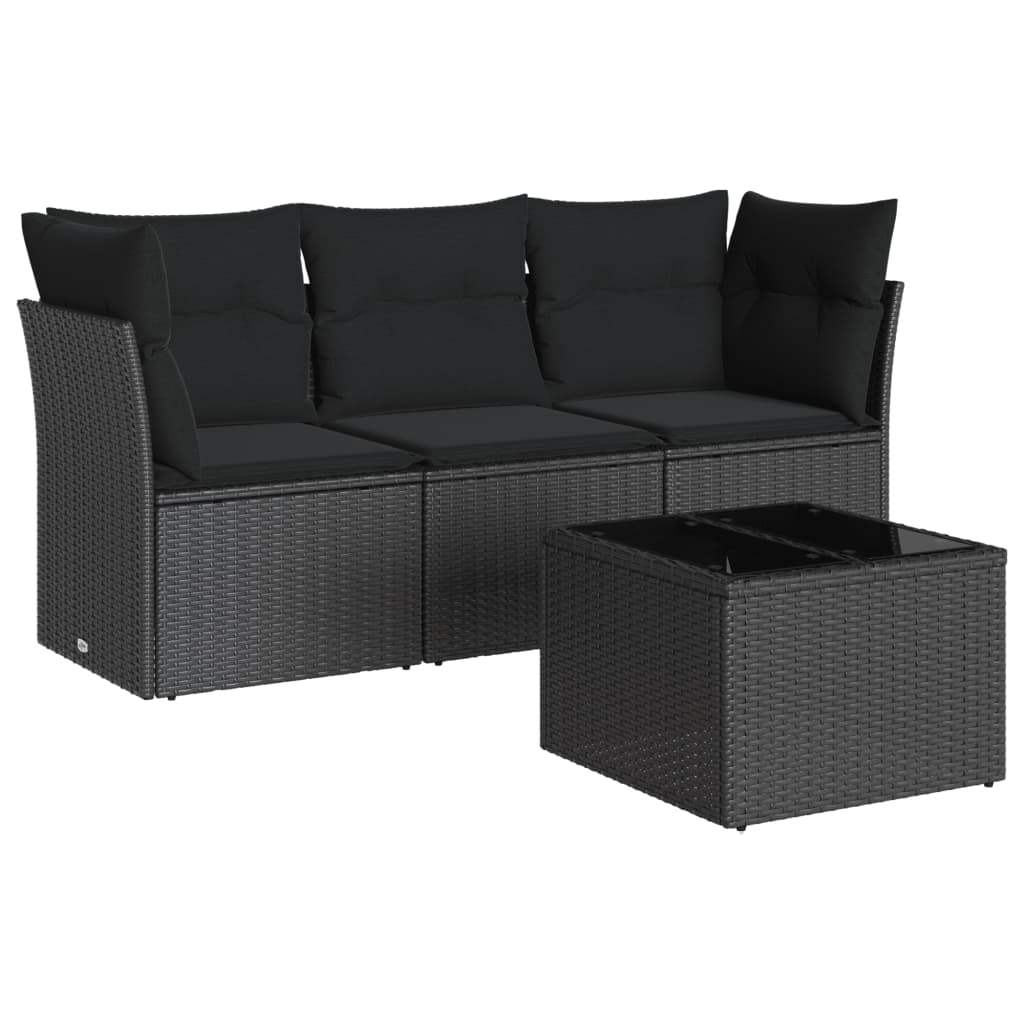 Set Divani da Giardino 4 pz con Cuscini Nero in Polyrattan - homemem39