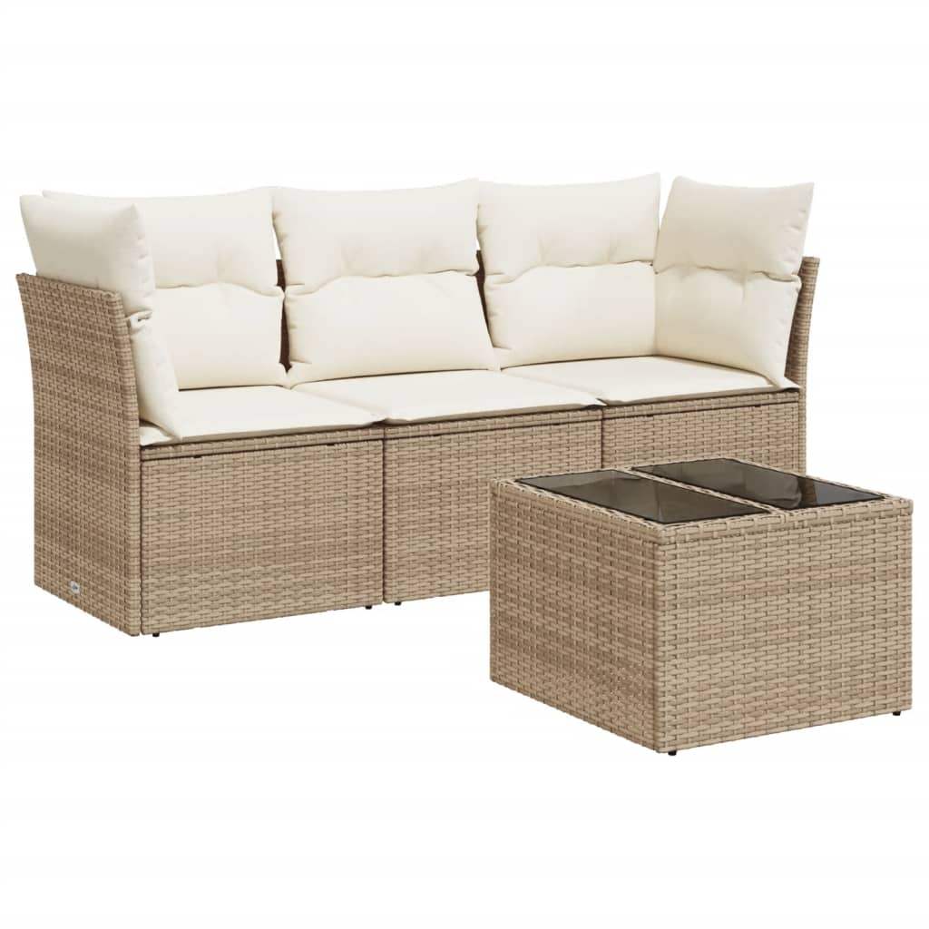Set Divano da Giardino 4 pz con Cuscini Beige in Polyrattan - homemem39