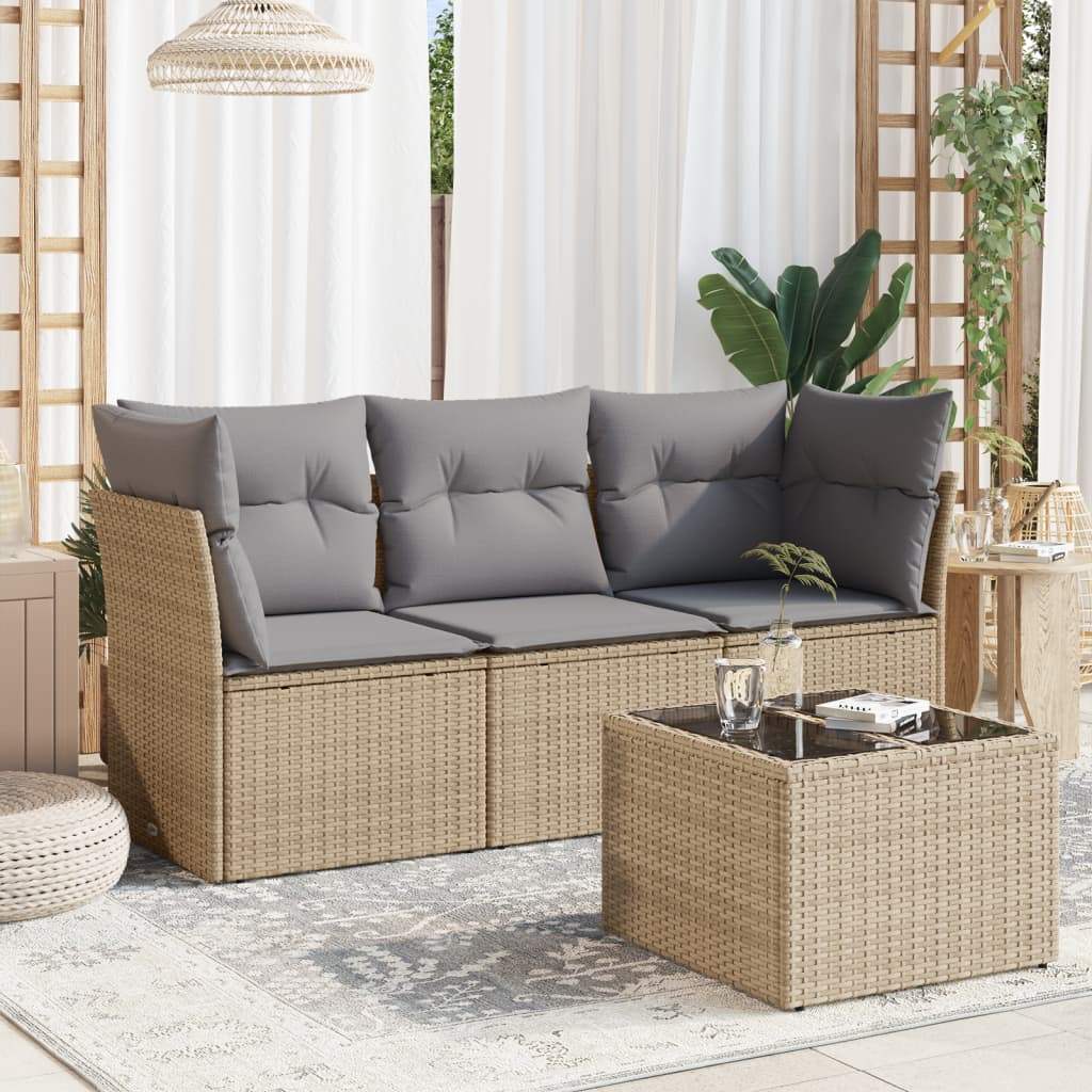 Set Divano da Giardino 4 pz con Cuscini Beige in Polyrattan - homemem39