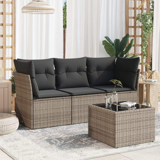 Set Divani da Giardino 4 pz con Cuscini in Polyrattan Grigio - homemem39