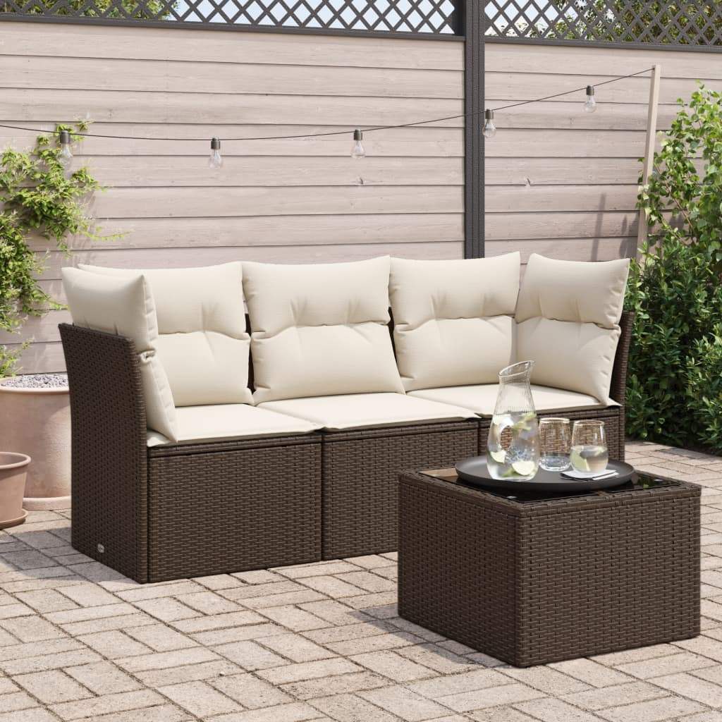 Set Divano da Giardino 4 pz con Cuscini Marrone in Polyrattan - homemem39