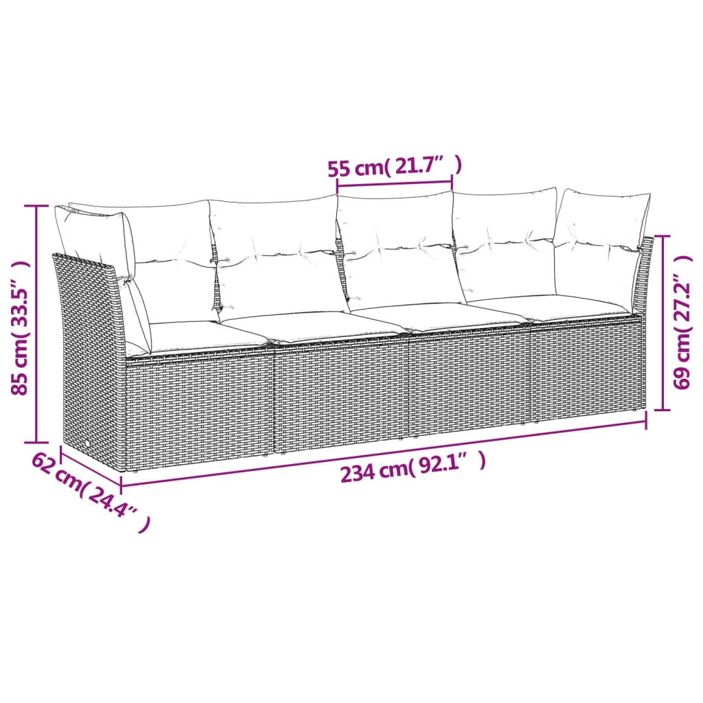 Set Divani da Giardino 4 pz con Cuscini Nero in Polyrattan | homemem39