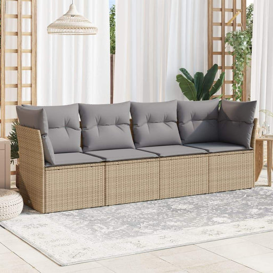 Set Divano da Giardino 4 pz con Cuscini Beige in Polyrattan - homemem39