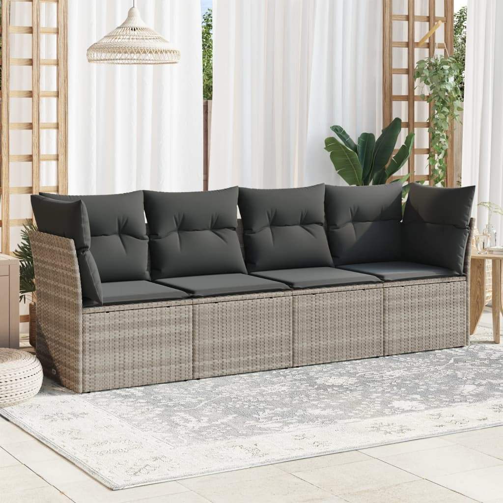 Set Divano da Giardino 4pz con Cuscini Grigio Chiaro Polyrattan - homemem39