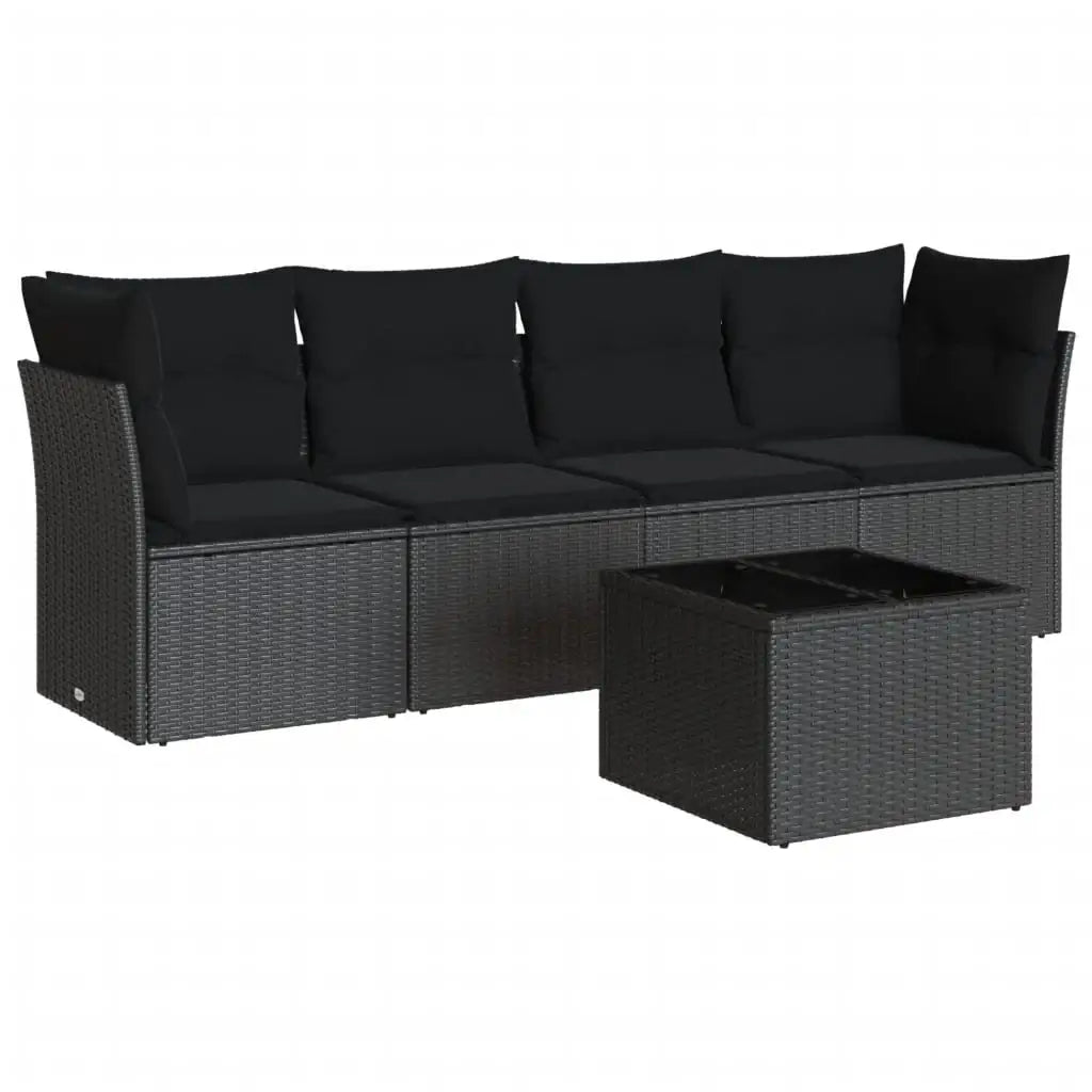 Set Divani da Giardino 5 pz con Cuscini in Polyrattan Nero - homemem39
