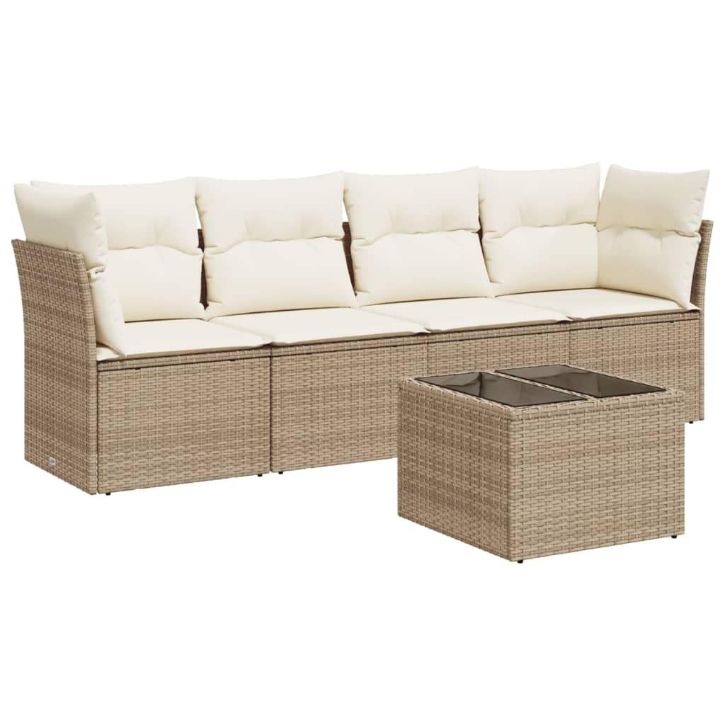Set Divano da Giardino 5 pz con Cuscini Beige in Polyrattan - homemem39