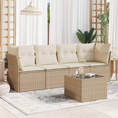 Set Divano da Giardino 5 pz con Cuscini Beige in Polyrattan - homemem39