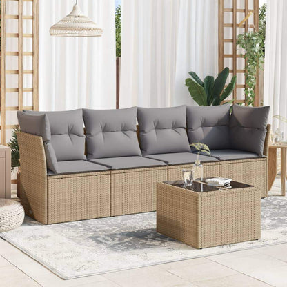 Set Divano da Giardino 5 pz con Cuscini Beige in Polyrattan - homemem39