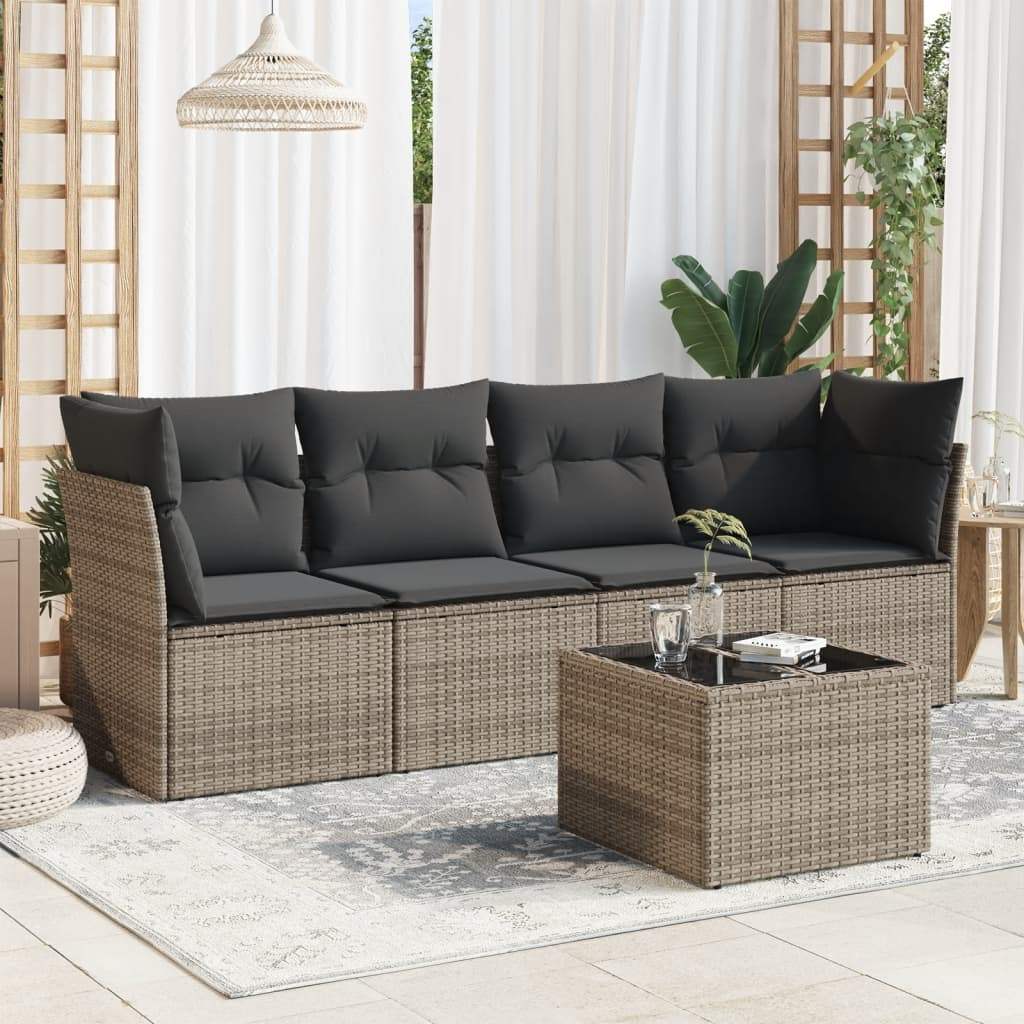 Set Divano da Giardino 5 pz con Cuscini Grigio in Polyrattan - homemem39