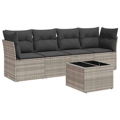 Set Divano da Giardino 5pz con Cuscini Grigio Chiaro Polyrattan - homemem39